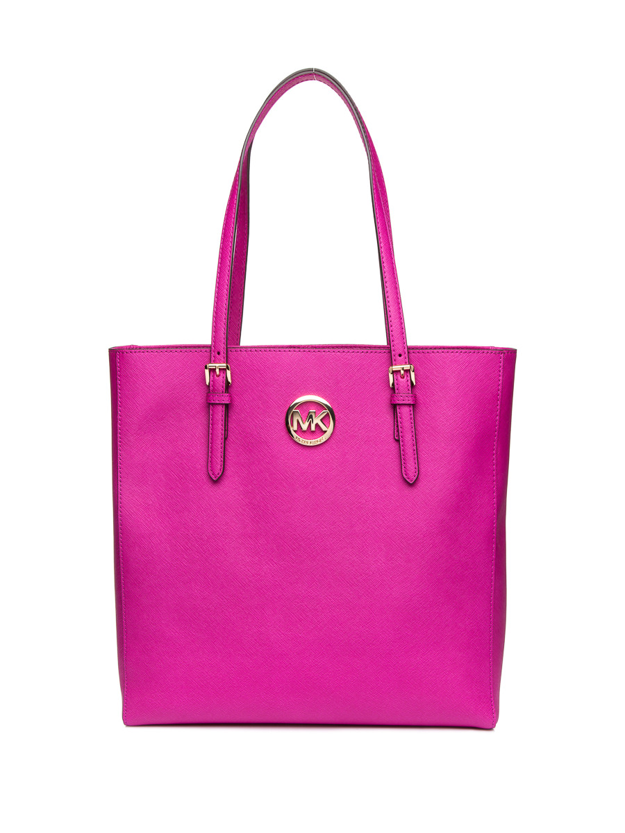 Michael Kors JET SET TRAVEL玫红色十字纹大号托特包