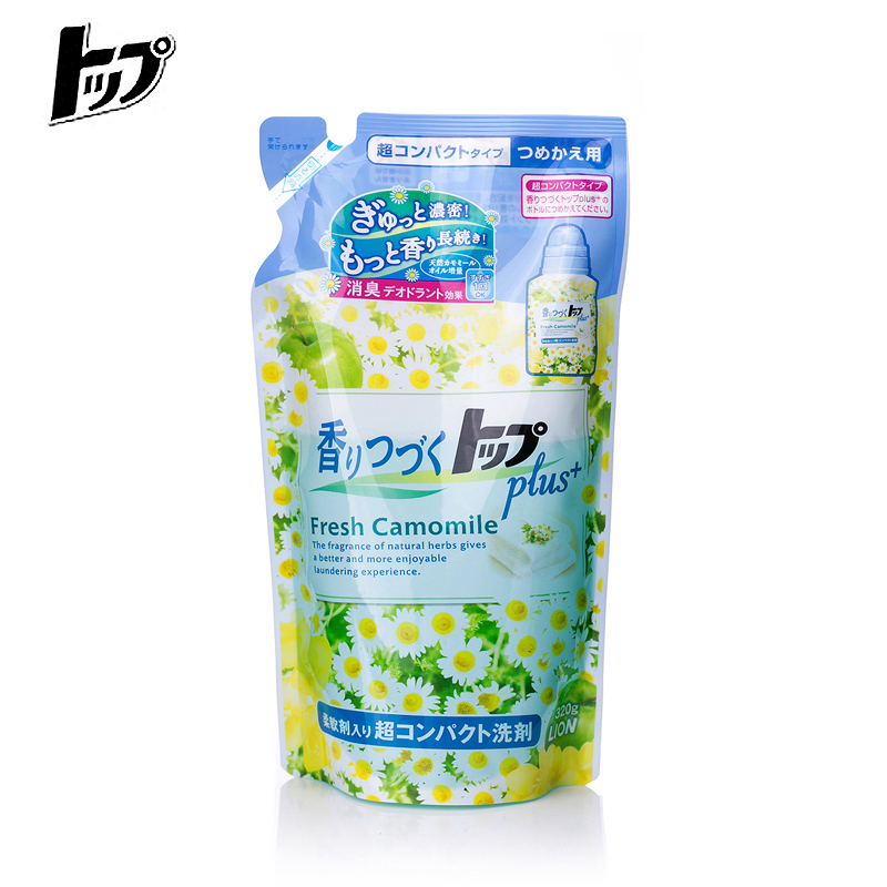 日本原装进口狮王TOP浓缩持久香氛柔顺洗衣液洋甘菊香型 替换装