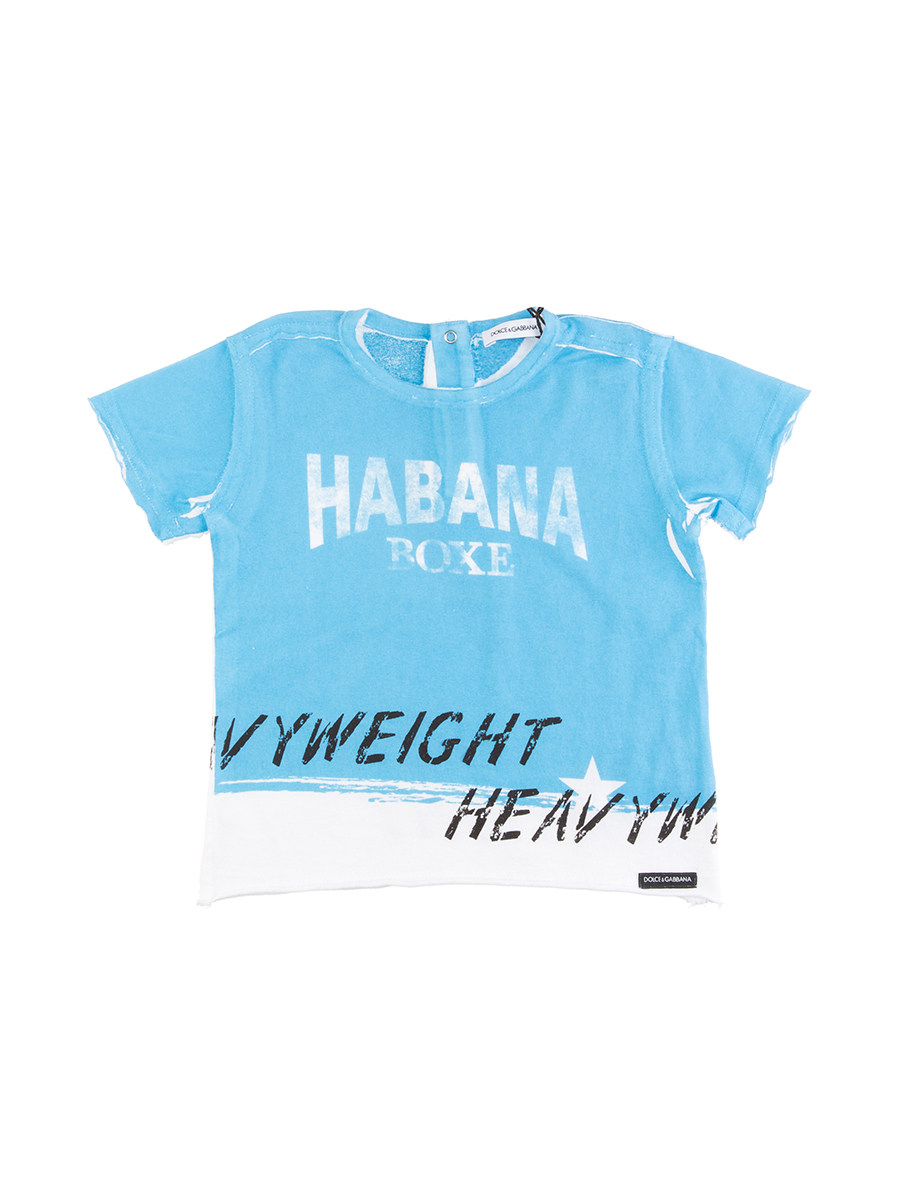 Dolce&Gabbana 天蓝色字母饰拼接圆领T恤