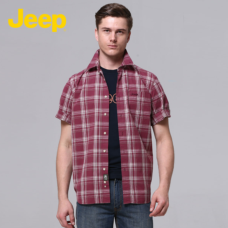 JEEP/吉普专柜同款男装夏新款格子休闲短袖纯棉衬衫衣JS11WH127