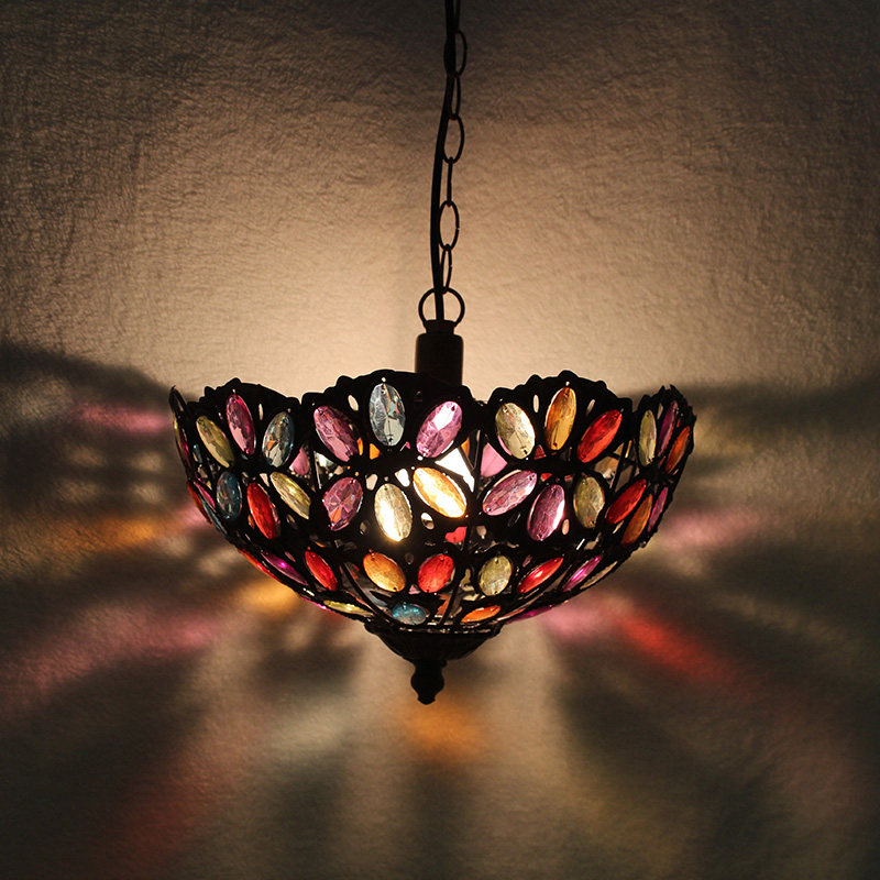 Bohemian Mediterranean romantic small flower with colorful umbrella-shaped retro-ancient chandelier coffee light bar themed dining