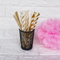 Disposable Paper Straws Color Stripe Round Point Stars Pure Color Bronzed Gold Silver Color Rose Gold Paper Straws 25