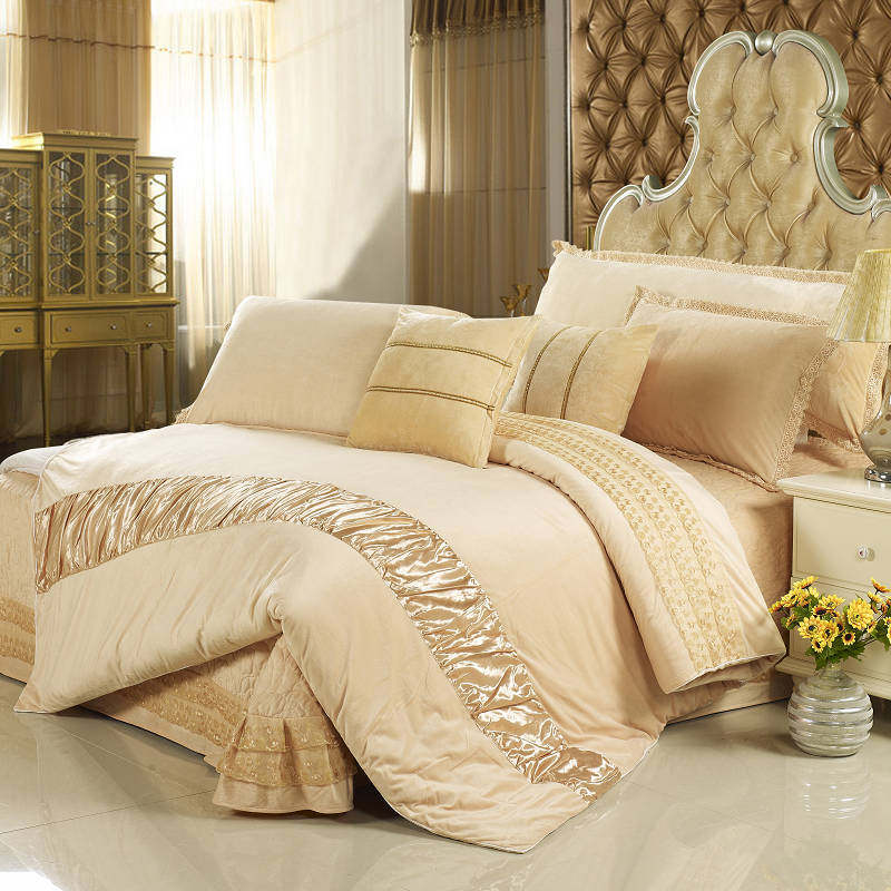 Korean version quilted four-piece set rose velvet short plush bed cover velvet multi-suit four-piece set solid color
