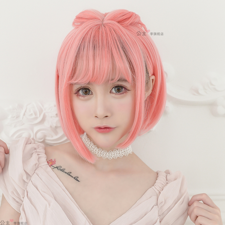 公主李假发女 短直发自然逼真bobo头空气刘海圆脸发型自然逼真