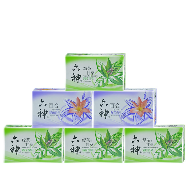 六神清凉滋润香皂90g*6块 绿茶+甘草或者百合 两种香型随机发