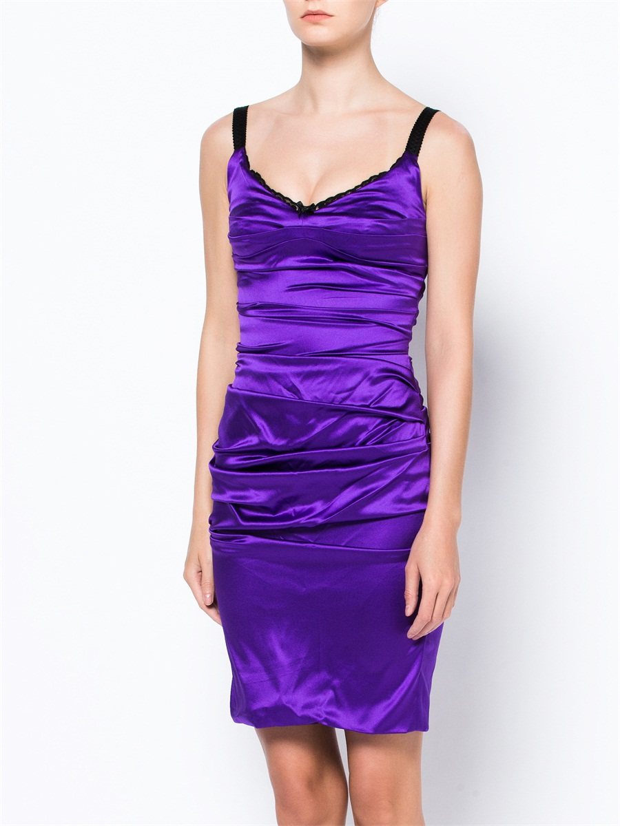 Dolce&Gabbana 紫色褶皱饰吊带连衣裙