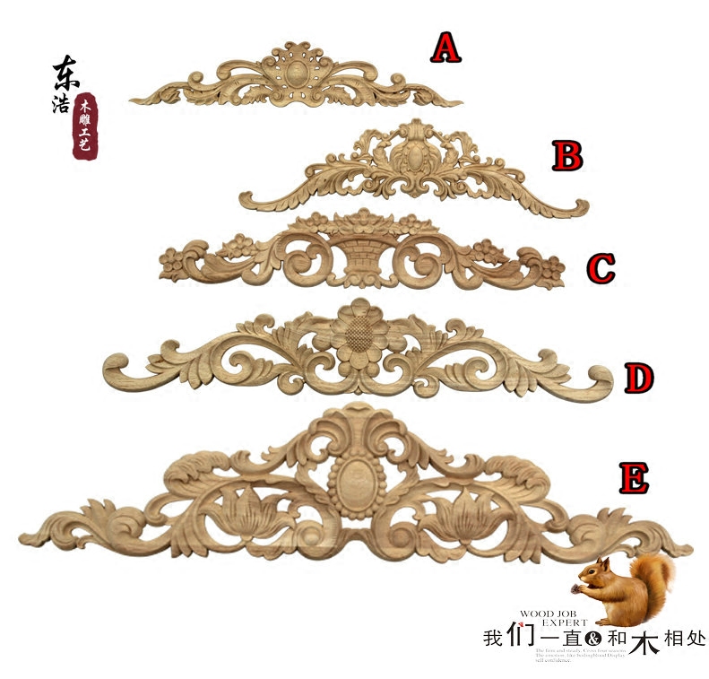 Wood carving solid wood long stick flower European style solid wood furniture applique with flower wardrobe decoration flowers Tung Yang wood carving applique flower slices-Taobao