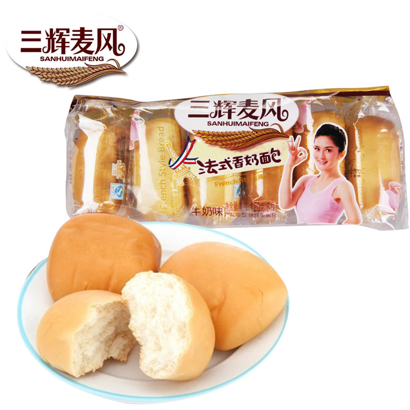 【天猫超市】三辉麦风 法式牛奶面包120g/袋香浓早餐零食必备糕点