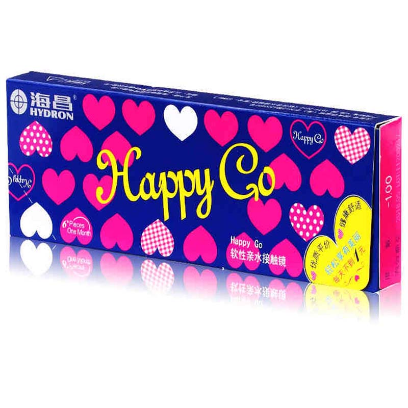 海昌隐形近视眼镜Happy Go月抛6片装清晰水润透氧高清白片