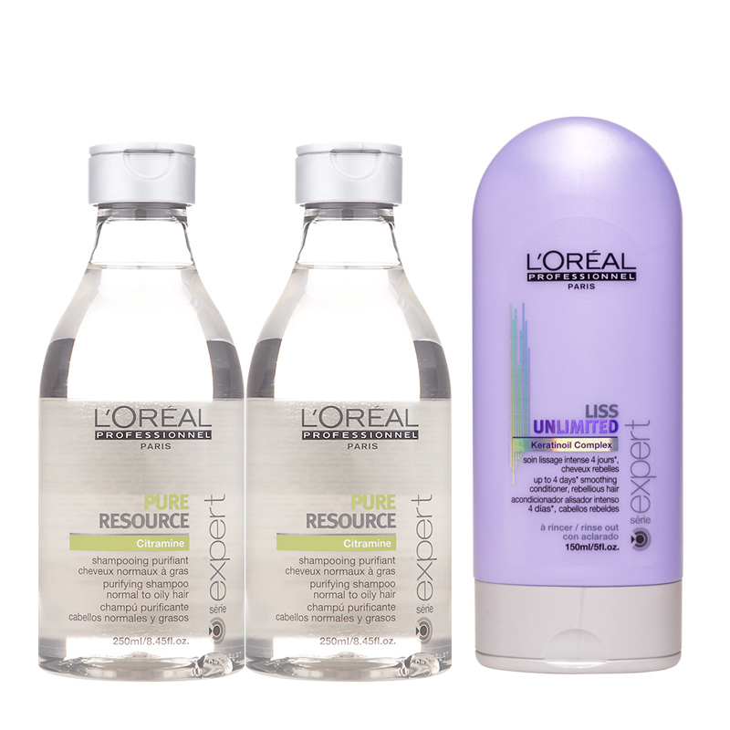 进口欧莱雅油脂平衡洗发水500ml+顺柔护发素150ml去毛躁顺滑控油