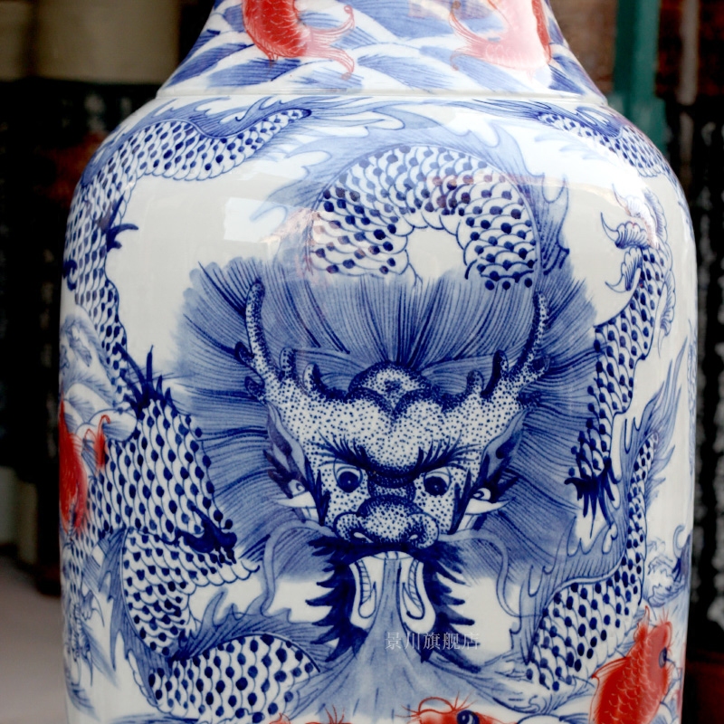 Jingdezhen ceramics, Kowloon 18 carp landing big vase yards the opened the gift porcelain sitting room hotel company