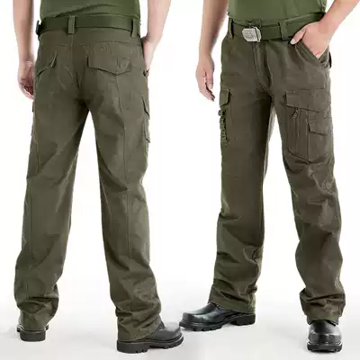 Army fan trousers men's spring and autumn outdoor overalls straight pants tactical training casual cotton multi-pocket pants light army green