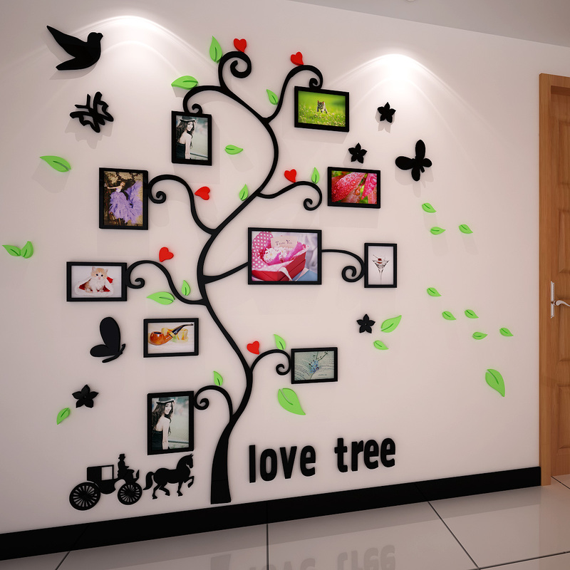 Photo Frame Tree Photo Wall 3D Crystal Acrylic Stereo Wall Stickers Sofa Bedroom Living Room Entrance Photo Wall Self-Adhesive