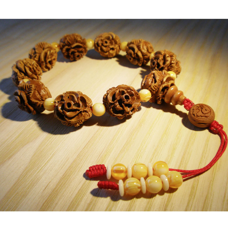 Wenwan boutique peach core bracelet Buddha beads wild peach husk hand carved peony zodiac life rich men and women