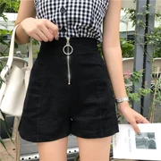 Retro hàn quốc chic gió hoang dã mỏng cao co giãn Một từ quần chân rộng mùa hè dây kéo quần giản dị quần short nữ