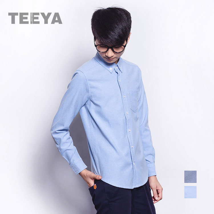 TEEYA帅t林弯弯les中性衬衫小版男装牛津纺纯色棉XS小码秋季2017
