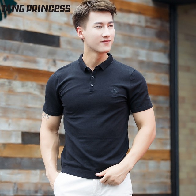 Half-sleeve sweater men's summer Korean fashion brand lapel sweater embroidered tiger slim short-sleeved woolen polo shirt