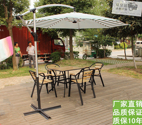 Double crown outdoor table and chair courtyard leisure balcony outdoor coffee bar wrought iron solid wood table and chair three-piece combination