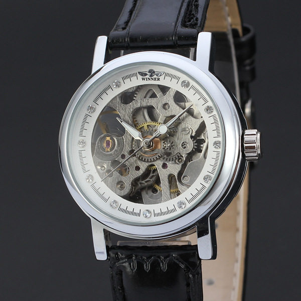 Victor's hollowed-out silver bottom male and female colourful face with drilling mechanical watches three-pin automatic mechanical belt watches 113