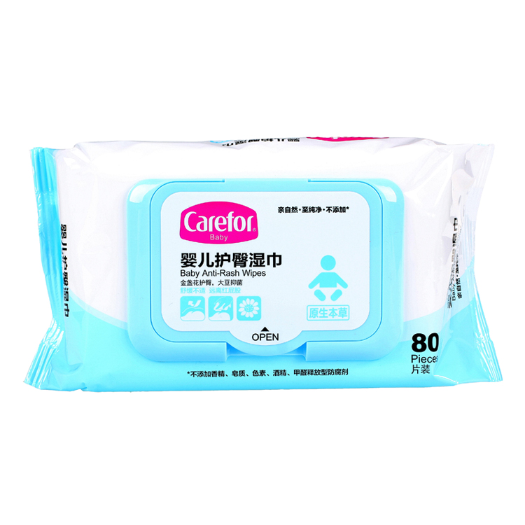 爱护/Carefor 婴儿护臀湿巾80片带盖 宝宝护肤宝宝洁肤湿纸巾
