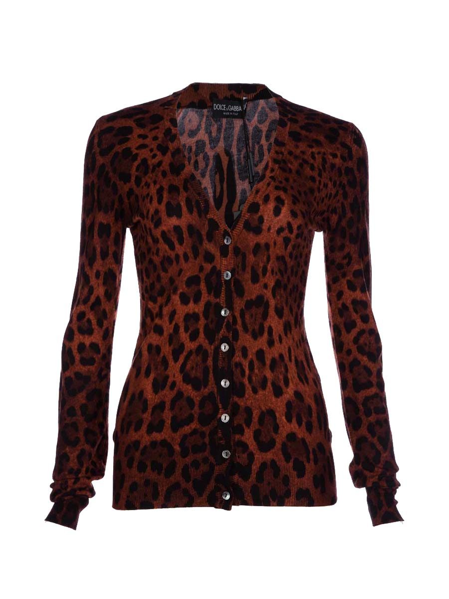 Dolce&Gabbana 深红色豹纹V领长袖开襟上衣