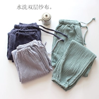 Cotton nguyên chất giặt đôi gạc đôi quần nhà mùa xuân và mùa hè cotton nam màu rắn đóng đồ ngủ quần cotton quần đùi nữ