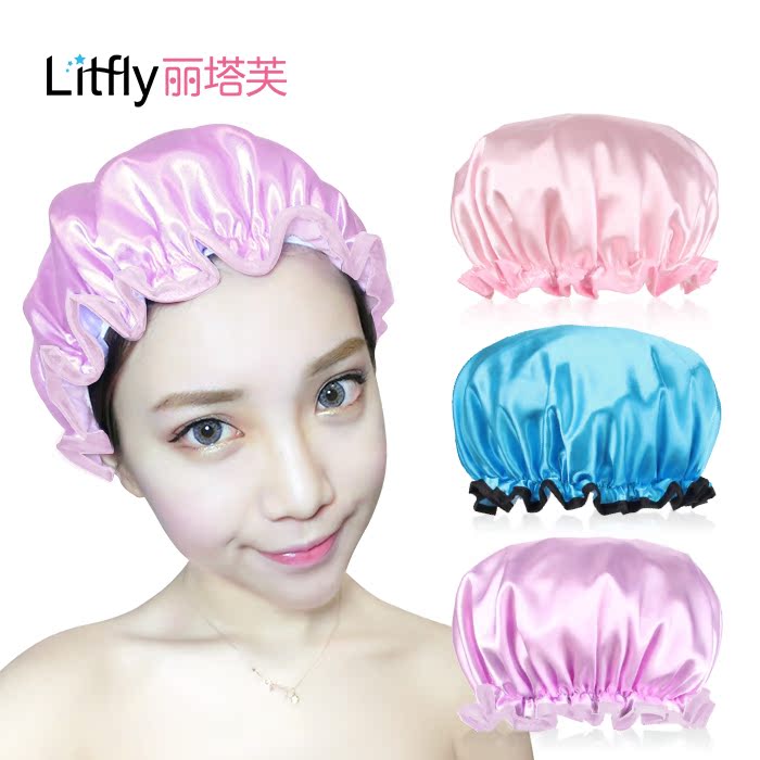 Litfly丽塔芙浴帽 加大加厚洗头帽双层防水洗澡头套淋浴帽成人女