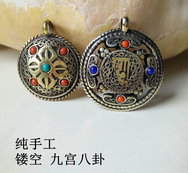 Lhasa hand-made hollowed nine-house pendant playstring accessories literary art package hanging piece accessories