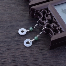 Original Green Jade Emerald Earrings Beads Earrings Earrings National Wind Retro Vintage Ancient Clothes Hanfu Woman Earrings Long