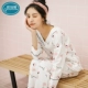 Bộ đồ ngủ mùa xuân cho phụ nữ cotton dài tay dễ thương của mùa xuân và mùa thu học sinh phiên bản Hàn Quốc của bộ đồ cotton phục vụ mùa xuân - Cha mẹ và con pijama trẻ em Cha mẹ và con
