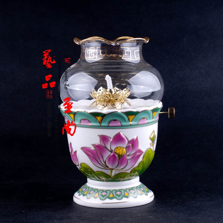 Buddha products Color Lotus relief ceramic ghee lamp anti - wind lotus oil lamp for Buddha lamp