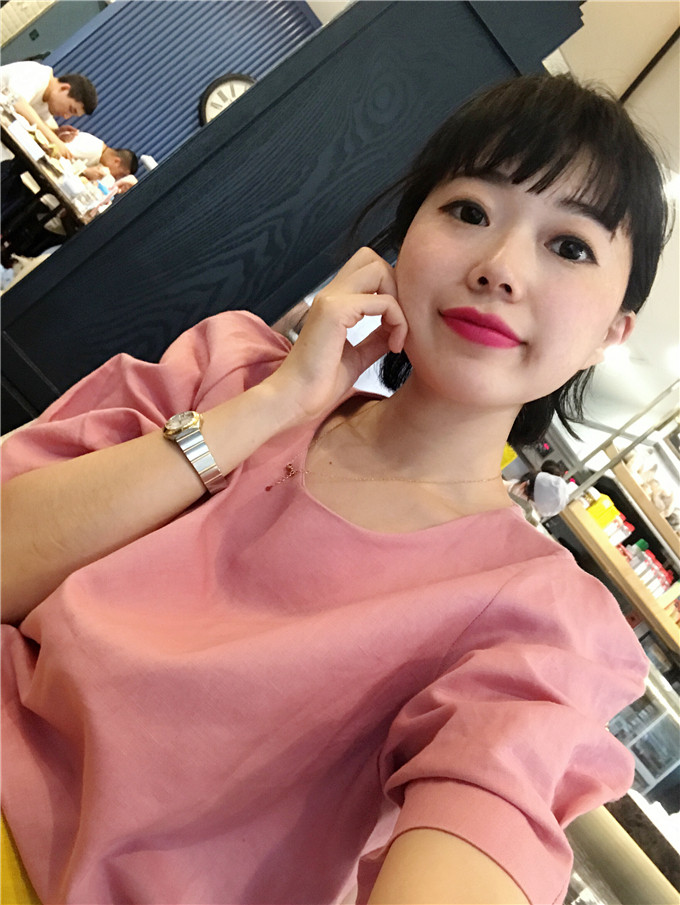 85-9BORAKOO Korea Dongdaemun Early Autumn Red Bean Milk Tea Bubble Shoulder Lantern Sleeve Cotton Linen Round Neck Doll Shirt
