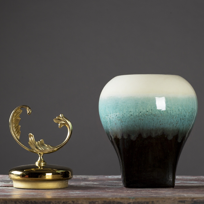 New Chinese style ceramic vase simulation flower art furnishing articles creative TV ark, metal accessories decorative up porcelain decoration