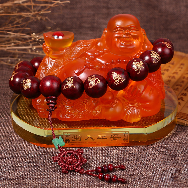 汽车摆件弥勒佛 车内装饰用品香水座摆件 车载佛珠保平安摆件