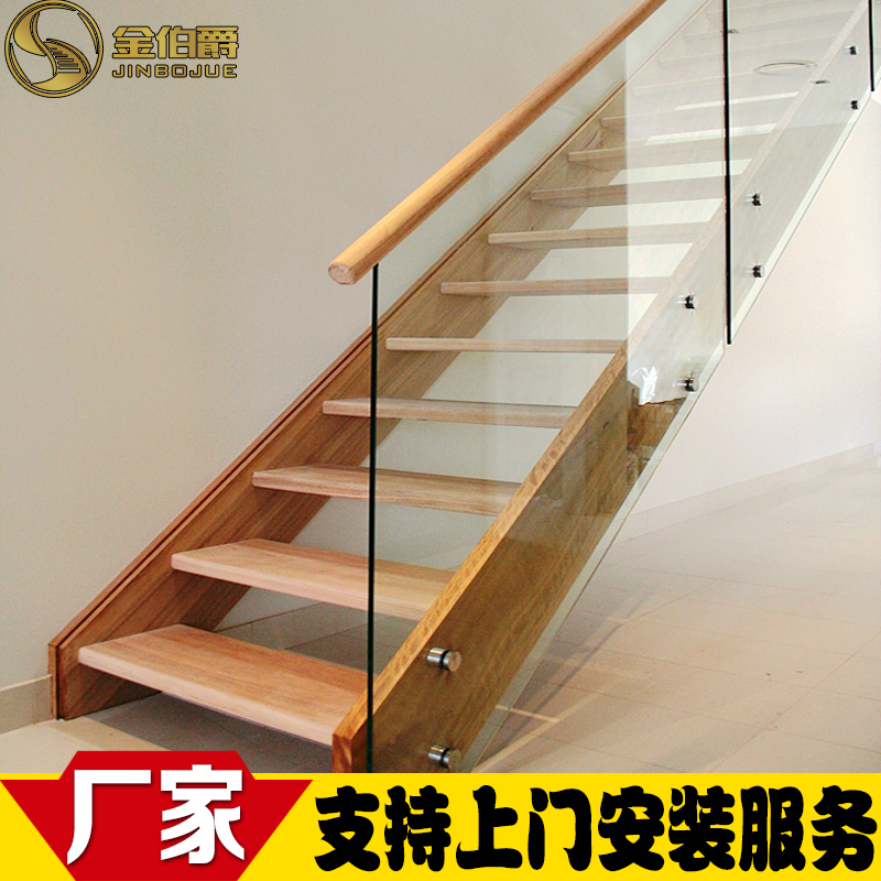 Rotary stairs Outdoor duplex small apartment overall net red step solid wood glass fence Steel wood Gold earl J009