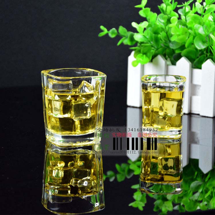 Glass Small Quadrilateral Mug Sip Beer Cup KTV Bar Hotel Wine Glass Intense Goblet of Thickened Goblet