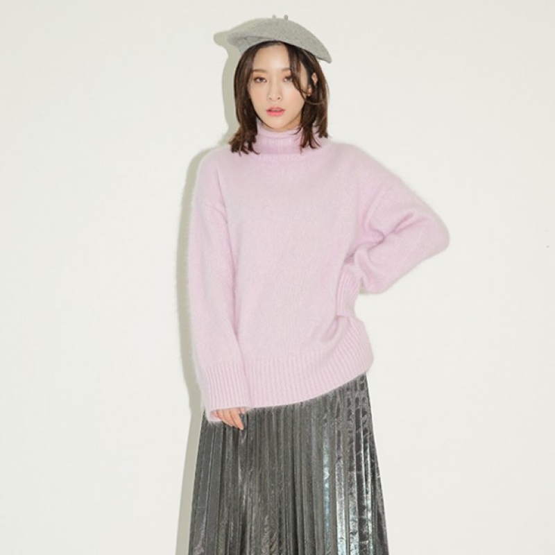 韩国stylenanda官方正品 唯美纯色卷卷领安哥拉毛混纺针织衫-紫色