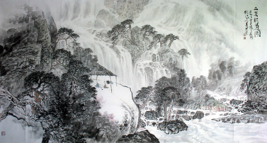 Master's True Handwriting Landscape Painting landscape painting Drinking Theory of Six Ruler Works Water Ink Painting Office Living Room Boutique Collection