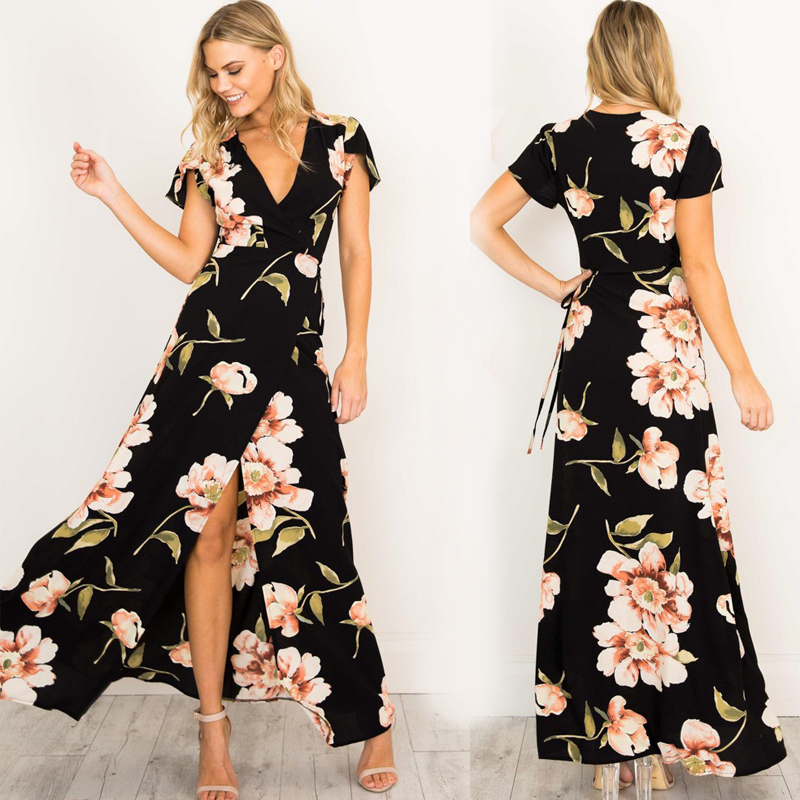 2017 summer Chiffon Long Dress Bohemia Flower Beach skirt