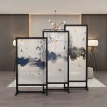 New Chinese style screen partition Living room fashion office bedroom Solid wood seat screen movable freehand landscape simple screen