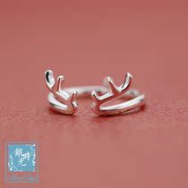 Silver time S925 sterling silver ring Christmas Elk Horn open tail ring creative personality fresh literary ring female