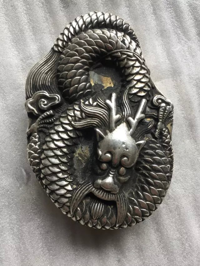 Wenfang Four Treasure Bronze Ink Stone Bench Single Longshou Bronze Ink Stone Imitation Antique White Bronze Ink Stone Ink Stone Slab Birthday Gift Bronze Ink Stone Terrace