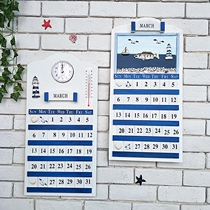 Mediterranean blue and white decorative creative calendar card wooden retro perpetual calendar wall decoration home decoration wall hanging