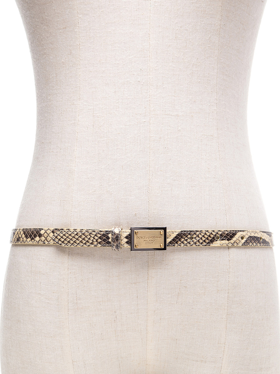 Dolce&Gabbana 褐色蛇纹金属扳扣式细腰带