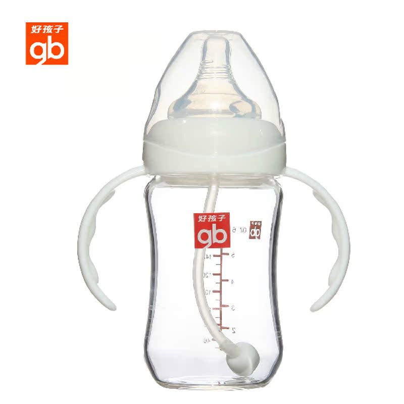 goodbaby好孩子婴儿奶瓶母乳实感宽口径握把带吸管玻璃奶瓶180ml