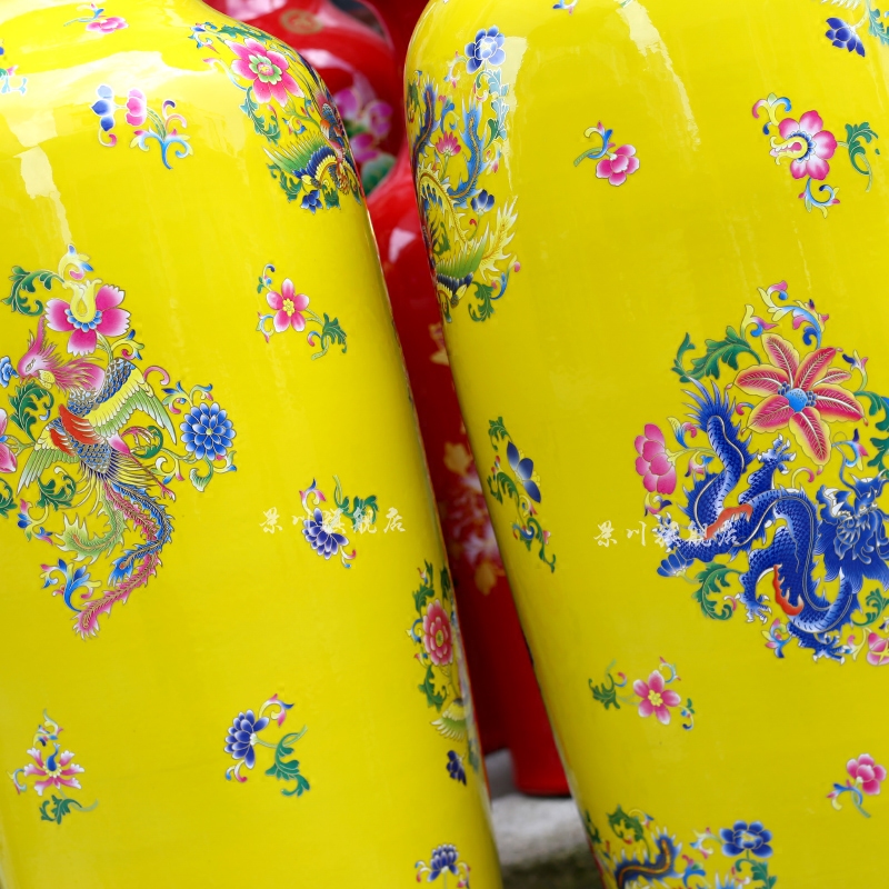 Jingdezhen ceramics powder enamel auspicious longfeng large vases, Chinese style of sitting room furniture study furnishing articles