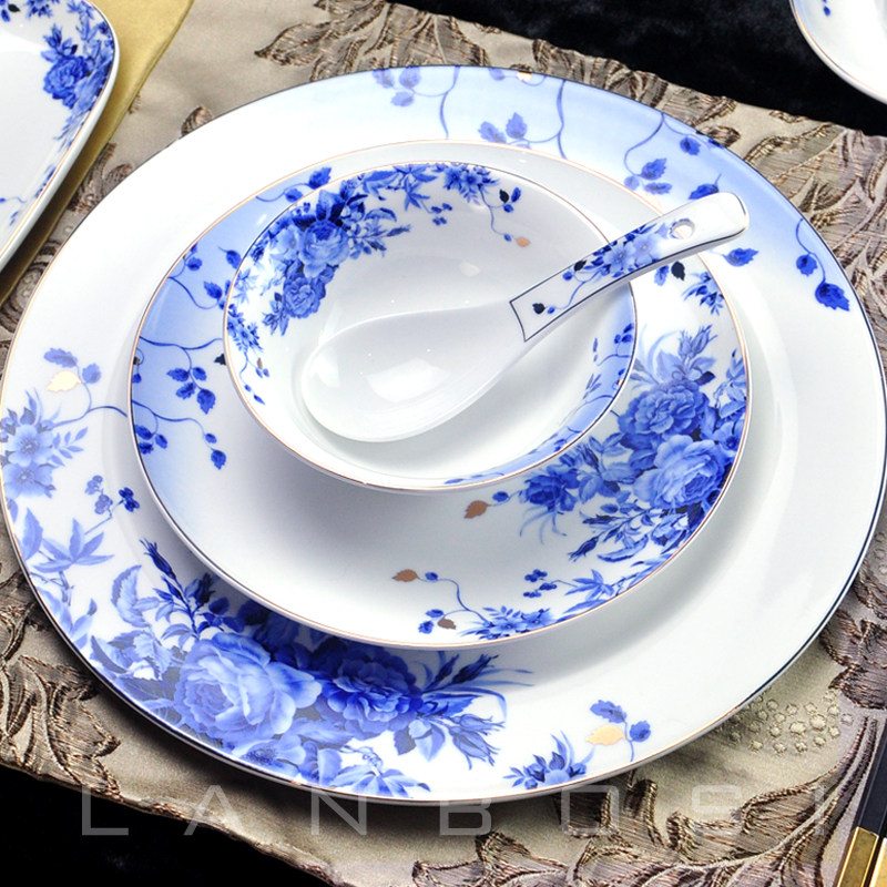 Chinese Dining Room Hotel Tableware Ceramic Supplies Restaurant Plates Rice Bowls Plates Teapot Tea Cup Tableware Bone China