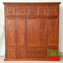 Pineapple grid full solid wood five-door top cabinet Mahogany furniture four-door hanging wardrobe Chinese rosewood color three-door wardrobe