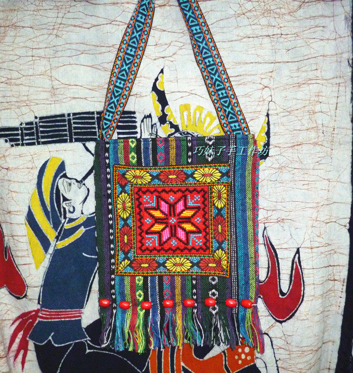Guangxi Zhuang handicraft Zhuangjin bag Cross embroidery ethnic style original bag embroidery bag women's bag brocade cross-knitting backpack