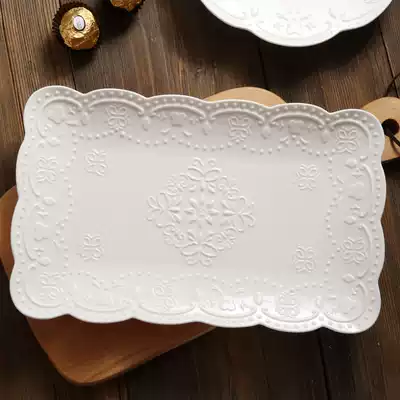 Household high temperature resistant embossed ceramic rectangular plate Butterfly dinner plate plate Afternoon tea fruit heart plate
